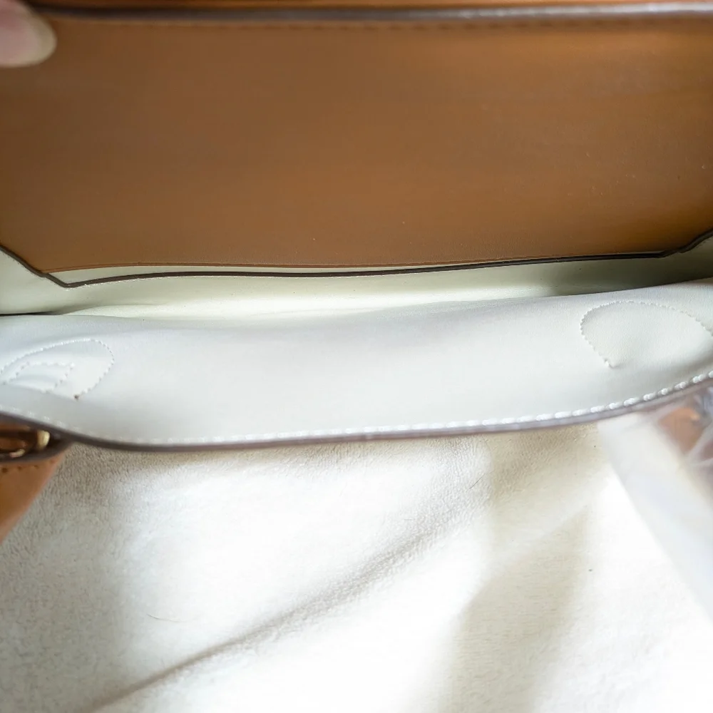 NWOT Loulu‎ Cream Brown Purse Tote Vegan Leather Detachable Crossbody Strap